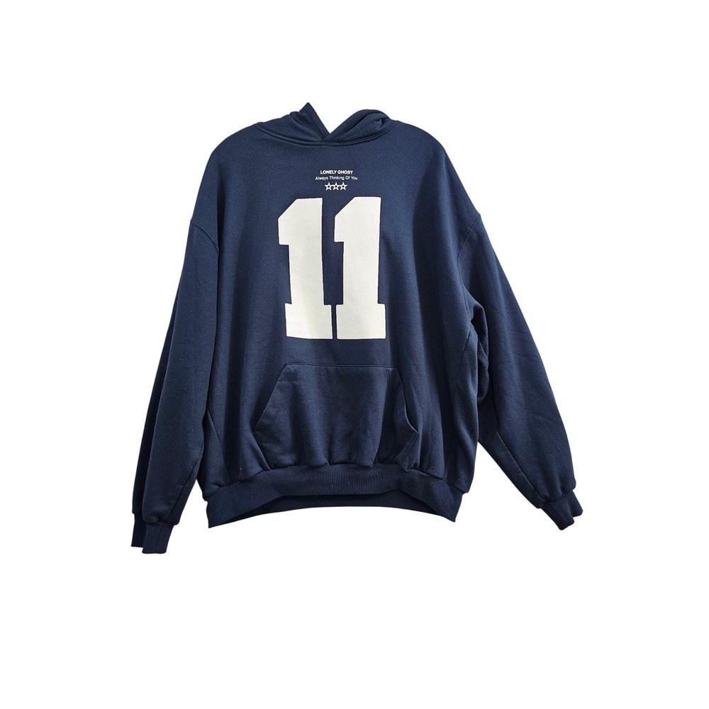 Lonely Ghost 11 Graphic Hoodie Unisex Large Navy Blue Pullover Streetwear Stars